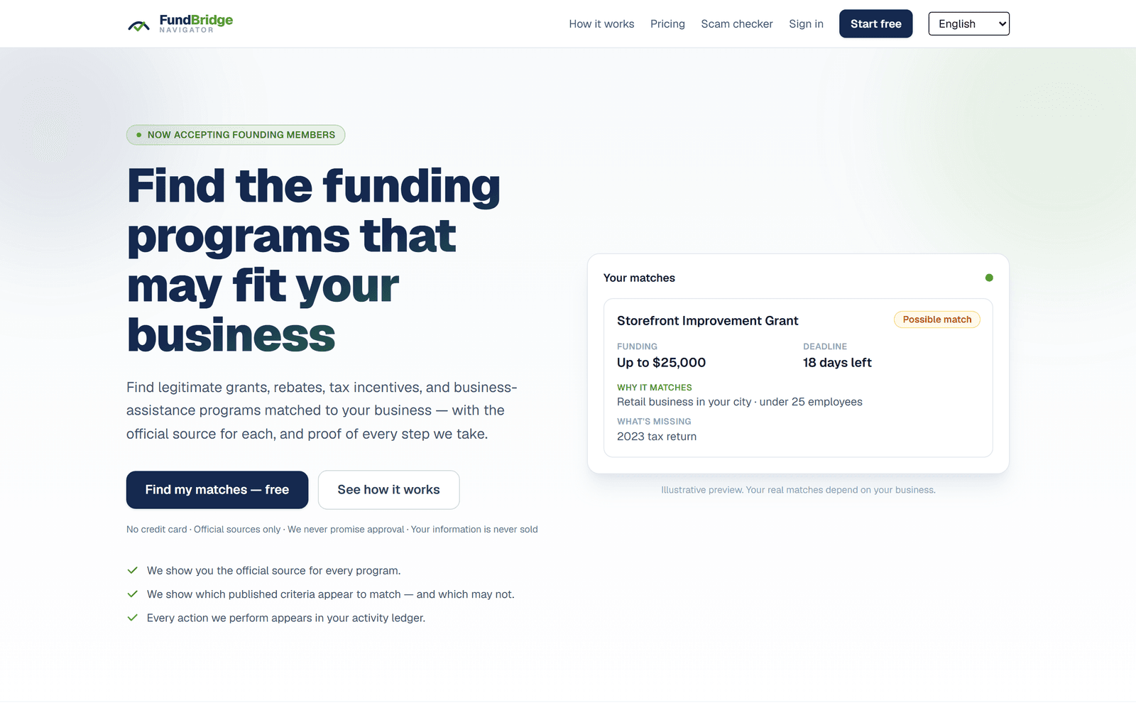 The FundBridge Navigator website as it appeared on 2026-08-11