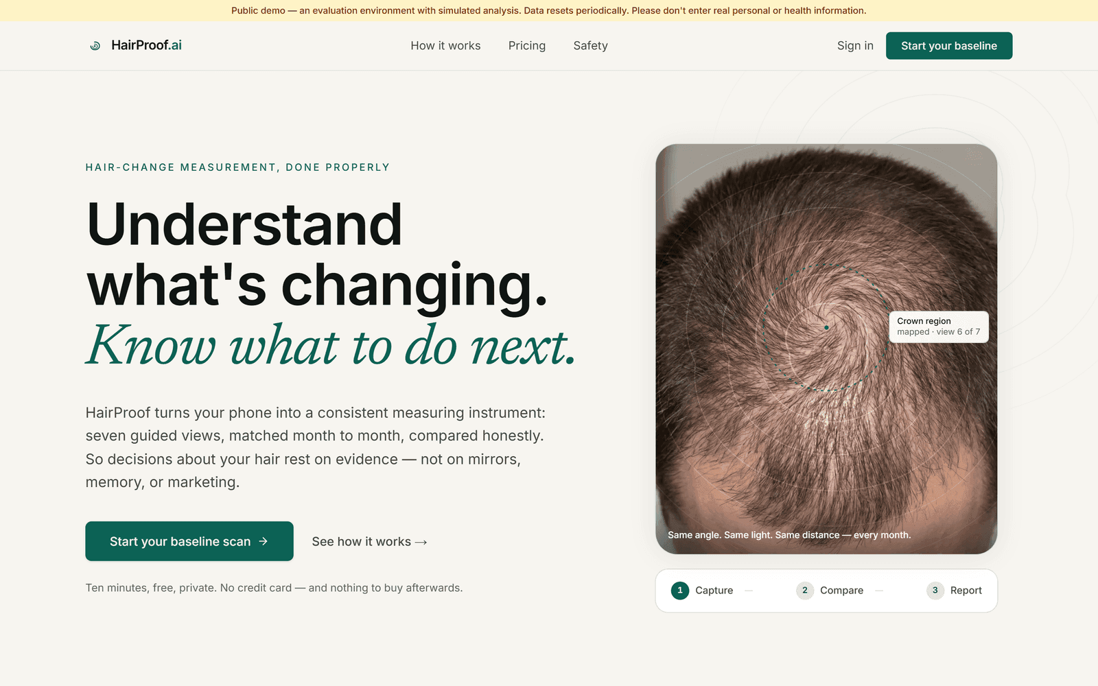 The HairProof website as it appeared on 2026-08-11