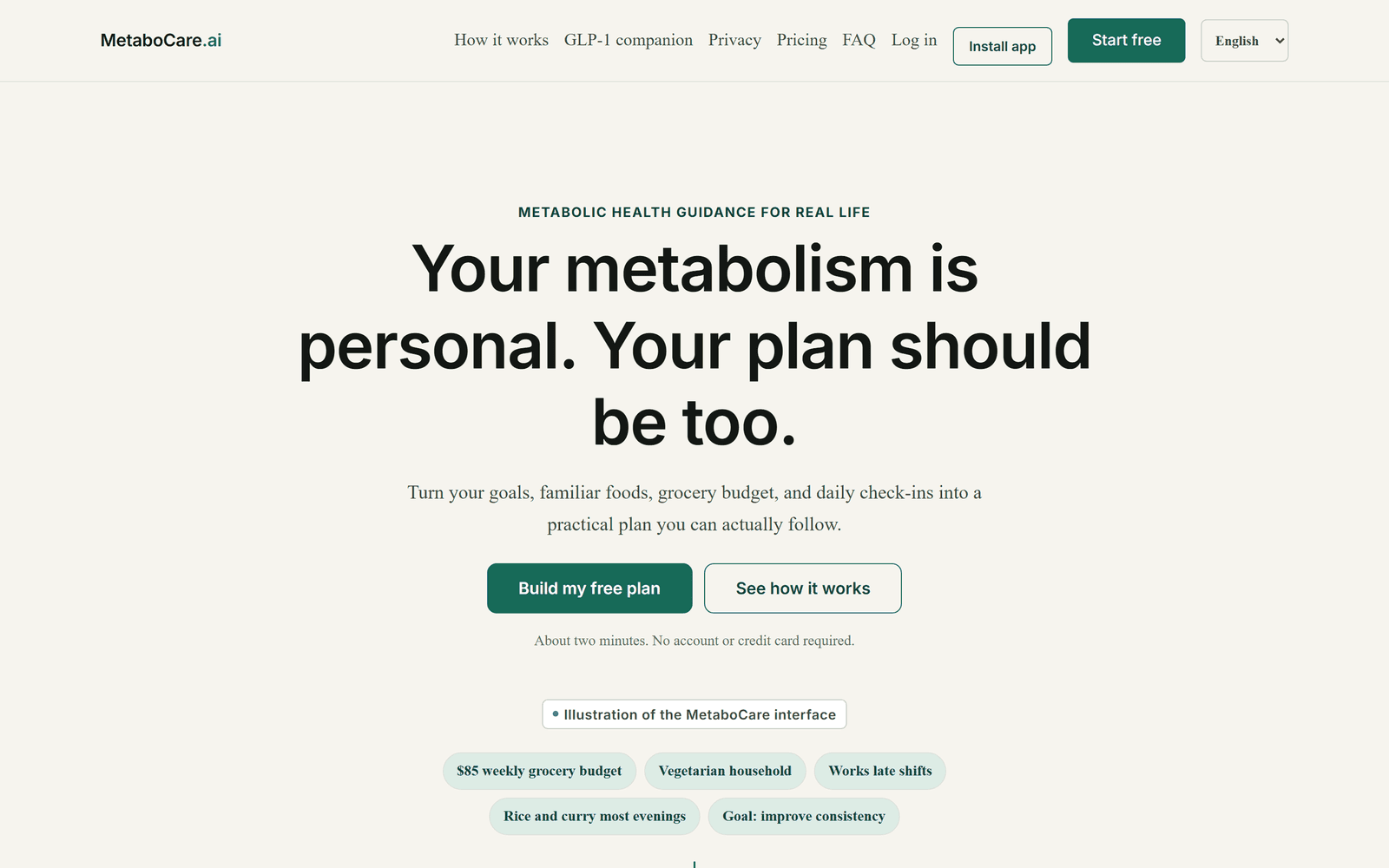 The MetaboCare website as it appeared on 2026-08-11